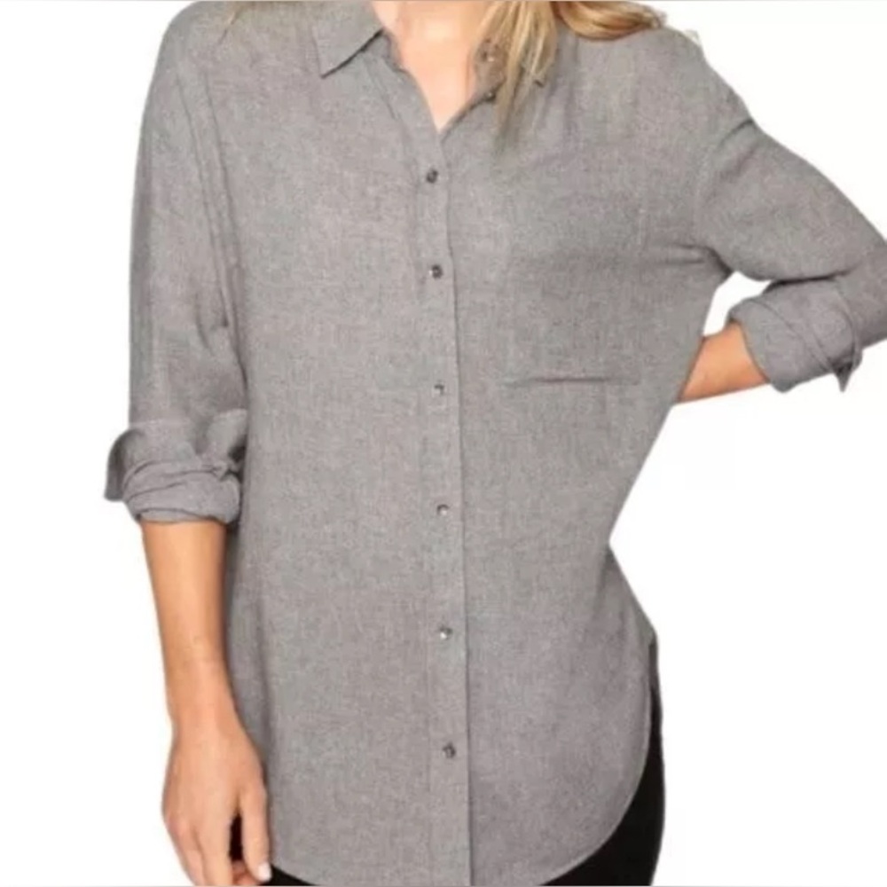 Athleta Avenues Long Sleeve Button Front Spread Collar Wool Blend Casual Shirt S